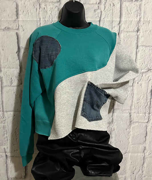 Teal Denim Crop
